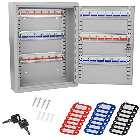 DEMA Schlüsselkasten DSK42 Schlüsselschrank mit 42 Haken, Schlüsselbox, Schlüsselhalter, Abschließbar, Stabil, Übersichtlich, für Werkstatt, Büro, Garage, Haushalt, Hellgrau, 27x8x35 cm