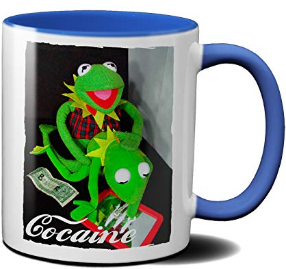 OM3® Frogs-on-Dope Kaffee-Tasse Party Frosch - Keramik Becher - 325ml - Beidseitig Bedruckt - Blau