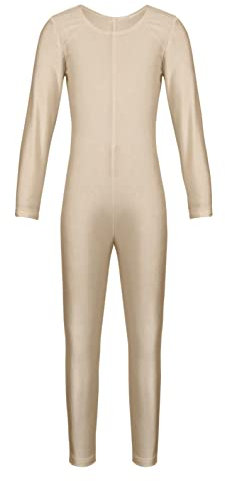 Yeahdor Kinder Mädchen Eiskunstlauf Body Langarm Turnanzug Gymnastikanzug Ganzkörperanzug Ballett Trikot Gymnastik Wettkampf Tanzkleidung A Hautfarben 128-140