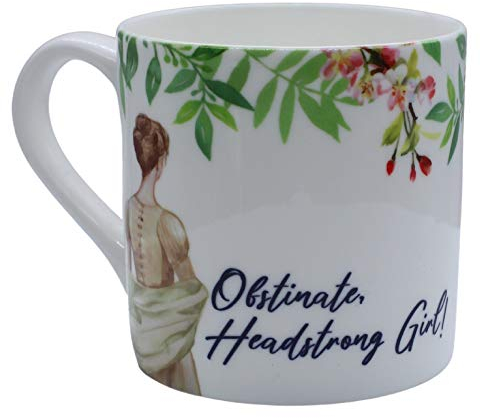 M & G Mustard & Gray Jane Austen Pride & Prejudice Mug – Fine Bone China Tea & Coffee Mug | Literary Gift with Classic Quotes | Book Lover Mug | Dishwasher Safe (Obstinate, Headstrong Girl!)