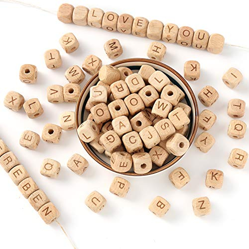 HERZWILD 72pcs holzperlen mit buchstaben buchstabenperlen holzperlen würfel 12mm natur holzperle zum Basteln für Handwerk (A)