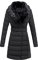 Giolshon Damen Übergangsjacke Leichte Steppjacke Lederjacke Winter Lang Puffer Mantel mit Abnehmbarer Pelzkragen 5527 Schwarz XL