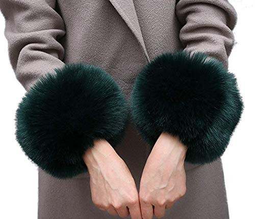 Cheerlife Fell Pelz Armstulpen Stulpen Manschetten Fellstulpen Handschuhe Pulswärmer Kunstfell Grün