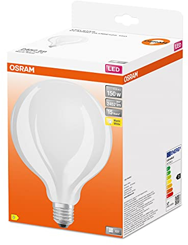 OSRAM LED Star GLOBE125, lampada LED a filamento opaco a forma di globo con diametro di 125mm, base E27, bianco caldo (2700K), 2452 lumen, sostituisce lampadine convenzionali da 150W, confezione da 4
