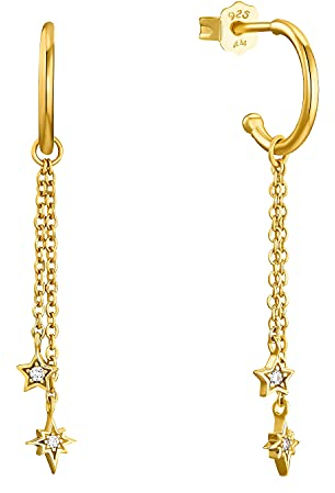 Amor Creolen 925 Sterling Silber Damen Ohrschmuck, mit Zirkonia synth., 2,9 cm, Gelb, Stern, Kommt in Schmuck Geschenk Box, 2032787