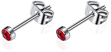 Artskin G23 Titan Damen Ohrstecker Männer Mädchen Ohrringe Hypoallergen Nickelfrei 4mm Kristall Rot Ohrringe für empfindliche Ohren Ohrschmuck Geburtstagsgeschenk