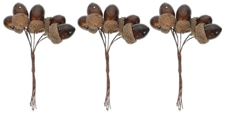 Toddmomy 3 piezas de Navidad artificiales de bellota con alambre de bellota frutos secos tallos de bayas de acebo para hacer bricolaje Navidad otoño cosecha corona árbol decoración del hogar marrón
