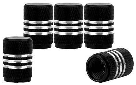 AUTOZOCO Tapones de Aluminio para válvula de neumático, Tapones Decorativos válvula neumático, Tapones de Aluminio para válvula de Aire, Longitud de16 mm, Color Negro con líneas Plateadas. 4 Unidades