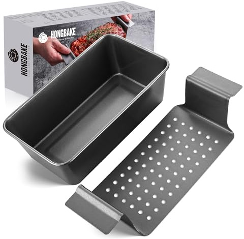 HONGBAKE 2-in-1 Fleischpastetenform mit Ablaufrost, 25 x 13 cm Kastenform aus Karbonstahl, Antihaft Brotbackform, BPA-frei & Spülmaschinenfest, für fettarme Fleischpasteten, Pullman Brot​