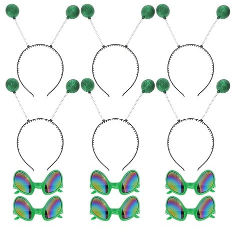 Amosfun 12 StüCk KostüM Brille Und Haarreif Set, GrüN, Lustige Party Requisiten FüR Erwachsene Und Kinder, Ideal FüR KostüMpartys Und Feiertage