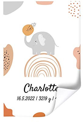 ORWO – 40 x 60 cm Kinderposter mit Namen & Geburtsdatum | Elefant Malou | Poster Kinderzimmer | Made in Germany | personalisiertes Geschenk