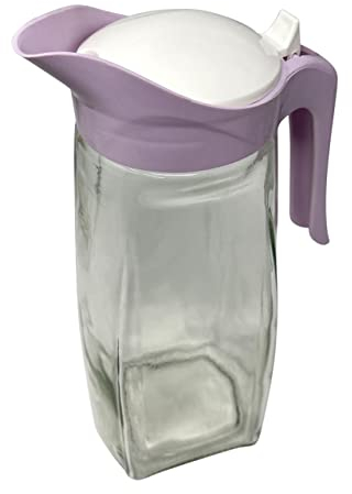 Jarra de agua de cristal grande con mango de plástico y tapa de 1,5 l, ideal para agua, zumo y refrescos Jarra de agua HTUK® (morado)