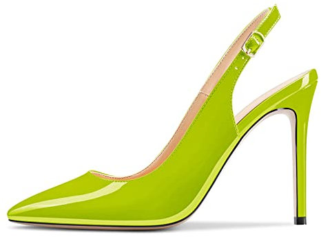 Saekcted Mujer Alto High Heel Aguja Slingback Pumps Sexy Clear Correa Tobillo 10 CM Heels Sandalias Fiesta Zapatos Verde Lima 45 EU