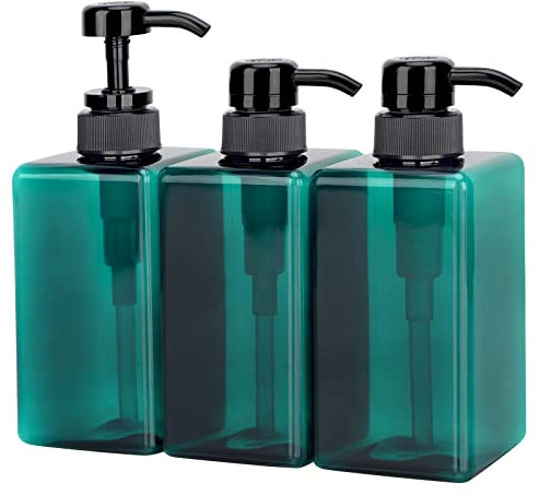 Suream 3Packs Empty Pump Shampoo Bottles, 15oz/450ml Refillable Conditioner Dispenser for Bathroom, Reusable Liquid Dispenser Bottle for Kitchen Sink, Laundry Room, Salon, SPA, Restaurant, Blue