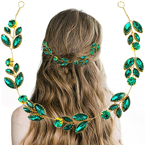 Green Crystal Bride Wedding Hair Vine Headband Rhinestone Bride Headband Green Leaf Headpiece Jewelry Wedding Hair Accessories for Women (Random Color, Gold/Silver)