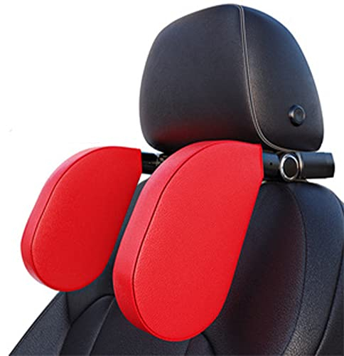 KopfstüTze Auto Kinder, Auto KopfstüTze, 180 Grad Verstellbares Atmungsaktiv Leder NackenstüTze Auto, SitzerhöHung Auto Kinder Erwachsene Gut Zum Schlafen Auf Langen Reisen (Rot)