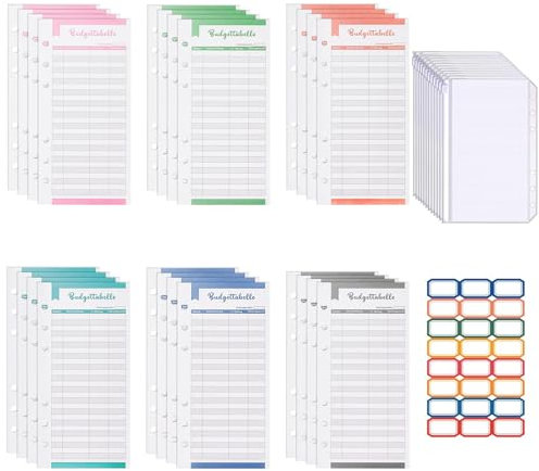 Budget Planner Zubehör für Budgetordner A6 Budget Planner Deutsch, 36 Budgetplaner Blätter & 12 Klarsichthüllen A6 & Aufkleber-Set Geld Aufbewahrung Budget Binder Nachfüllpapier Geld Organizer