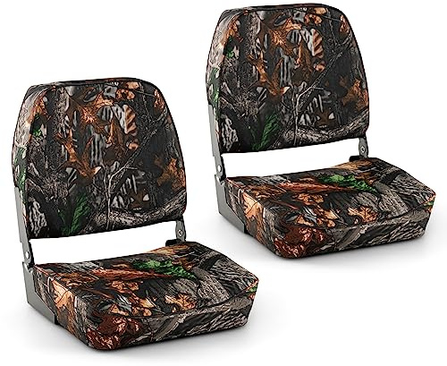 COSTWAY Set of 2 Foldable Boat Chairs, Fold-Down Low Back Captain Boat Seats with Thick Sponge Padding, Ergonomic Seating for Fishing Boat Yachts