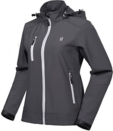 Little Donkey Andy Softshelljacke Damen Wasserdichte Winddichte Atmungsaktive Warm Fleece Übergangsjacke Outdoorjacke mit Kapuze Grau M