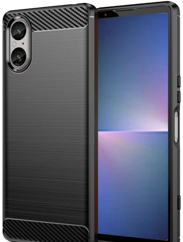 Folmecket Sony Xperia 5 V Case, Carbon Fiber Scratch Resistant,Shock Absorption Soft TPU Rubber Protective Cell Phone Cover for Sony Xperia 5 V 6.1 Black