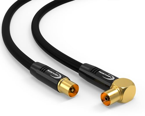 RedStar24 Cavo Antenna 2m Nero - Maschio a Femmina 90° Angolato Coassiale - Cavo Coassiale HDTV Premium per la TV via cavo | Cavo TV: Compatibile con TV, Radio, DVB-T/T2, DVB-C, DAB