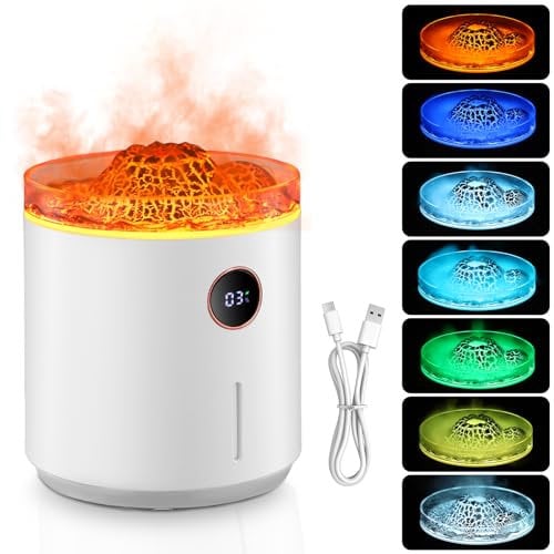 Volcano Humidifier, Rechargable Humidifiers for Bedroom with Jellyfish Mist, Cool Mist Humidifier with 2 Modes Mist and 7 Color Gradient, Portable mini Humidifier for Bedroom Home and Office (S)