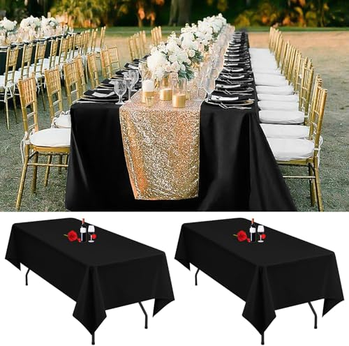 2er-Pack Schwarze Tischdecken, 153 x 260 cm, rechteckige Schwarze Tischdecke für 1,8 m große Tische, waschbare Polyester-Tischdecken, rechteckig, für Hochzeitsfeier, Bankett