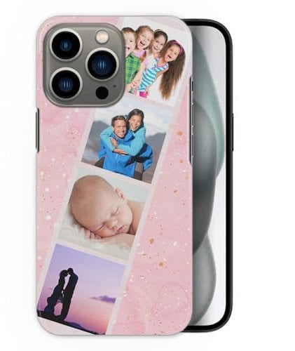 Personalised Apple IPhone Case with Pink Marble Pattern, For IPhone 16, 15, 14, Pro, Max, Mini, Plus 13, 12, 11, X, XS, XR, SE. Add up to 4 Photos, Custom Pink Photo Phone Case