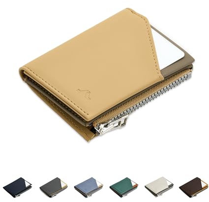 ROIK Geldbörse Klein Herren – Kreditkartenetui VEGAN Leder mit RFID Schutz – Slim Wallet Herren – 9 Karten Mini Portmonee für Herren – Ledergeldbörse für Männer – Zip Coin Coral – Zip Coin Desert