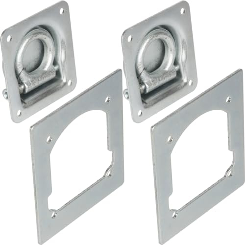 Safetytex Zurrmulde + Gegenplatte - Ladungssicherung 800kg - Ausklappbarer Ring & Rückholfeder - 95x100mm - Montageplatte 115x125mm - Ladungssicherung PKW Anhänger (2 Stück)