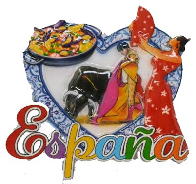 Spanien - Paella, Flamenco, Torro, Spanien, Herz der Liebe, Blau, spanisches Souvenir.