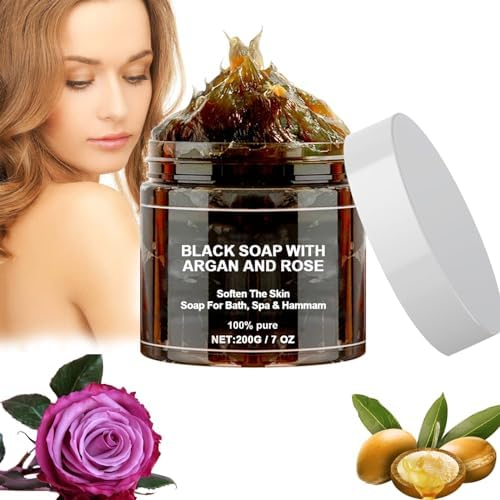 Zawina Marokko Black Beldi Seife, schwarze Seife mit Argan und Rose, Marokko schwarze Beldi-Seife, afrikanische schwarze Seife, Peeling-Seife, Essenz von Marokko, Eukalyptus-Peeling, Beldi Black Soap