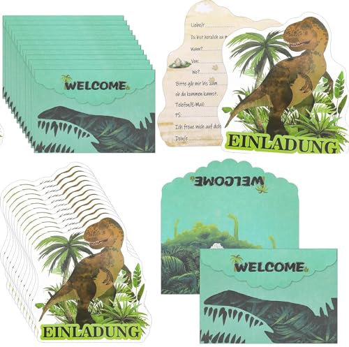 ITECHNIK 12x Dino Einladungskarten Kindergeburtstag mit 12 Umschlag, Dinosaurier Einladungen fur Kinder zum Geburtstag Junge Dino.Dinosaurier Mottoparty Dino Einladungskarten.Kinderparty 
