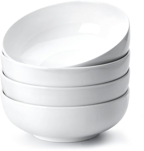 NUTRIUPS Cuencos de sopa de 900 ml, cuenco de cerámica de 17 x 6 cm, juego de lazos blancos para ensalada de cereales y avena, juego de 4