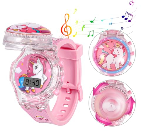 Vspek Kinderuhr Mädchen Digital Uhren für Kinder Armbanduhr Kinder Uhren für Datum Stoppuhr Led Lichter Cute 3D Cartoon Mädchenuhr Uhrenarmband Outdoor Armbanduhr Kinderuhr für ab 3-10 Jahre