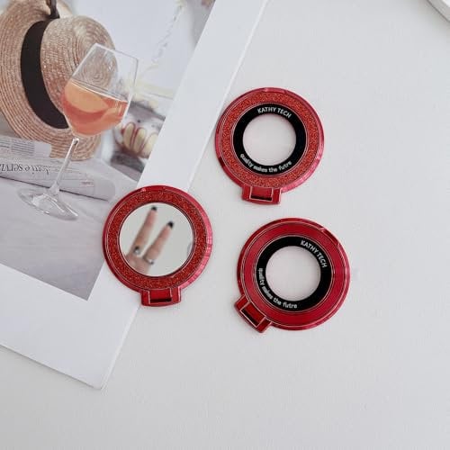 3PCS Flash Diamond Stick-On Phone Finger Ring Holder, Invisible Clasp for All Kinds of Phones (Red)