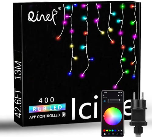 QINER 13M 400 LED Eisregen Lichterkette Außen, Lichtervorhang, Eiszapfen, Lichterkette Multifunktion 40-Modi Erweiterbar lichterketten für Weihnachtsdeko Dach, Traufe, Balkon, Garten