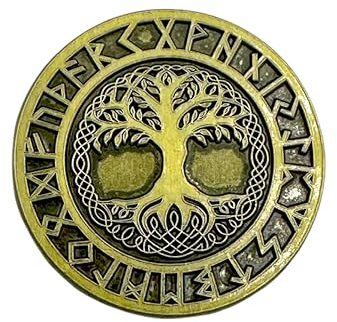 Patch Nation Broche arbre de vie Odin's Arsk Bronze rond Viking nordique Cosplay Broche en métal, 36mm Diameter, Aluminium