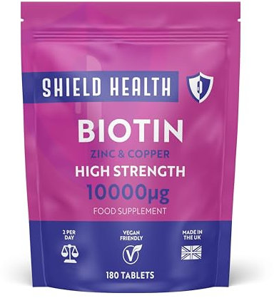 Biotin Hair Growth - 180 Biotin Tablets Vegan - 10000 mcg Enriched with Zinc & Copper - Hair Skin and Nails Vitamins for Women & Men UK Made
