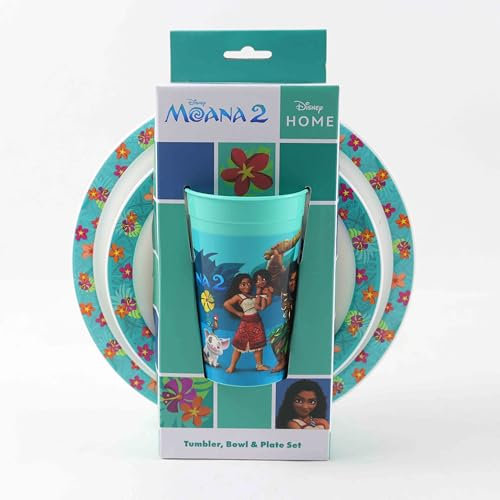 Disney Moana 2-3-teiliges Kinder-Tafelset von Polar Gear, Moana Disney Teller und Schüssel-Set mit Kinderbecher, spülmaschinen- und mikrowellengeeignet, Teller und Schüssel-Sets für Kleinkinder