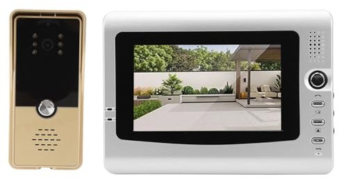 Système D'interphone Vidéo Filaire, Caméra de Sonnette Vidéo de 7 Pouces avec Moniteur, Visiophone Filaire, Kits de Caméra HD 6 Lumières Infrarouges, pour Villa, Bureau, (Gold)