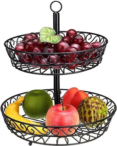 Cesta de frutas, frutero, estante de frutas for encimera de cocina, doble cesta de frutas creativa, bandeja de frutas de metal, sala de estar, cesta de frutas y verduras, estante de hierro, estante de
