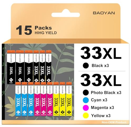 BAOYAN 33XL Kompatibel Druckerpatronen Ersatz für Epson 33XL 33 XL Tintenpatrone für Epson Expression Premium XP-7100 XP-900 XP-530 XP-540 XP-630 XP-635 XP-640 XP-645 XP-830 (15er Pack)