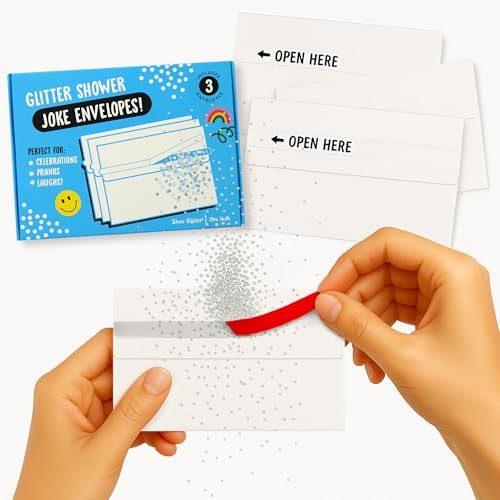 Glitzer Bomb Umschlag - 3 Stück Glitzer Dusche Streich Paket - Ärgerliche Überraschung - Explodierender Konfetti-Umschlag für Geburtstag, Jahrestag, alle Anlässe für Frauen Männer - 19,1 x 14 cm von