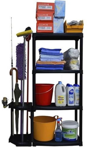 INTEC - Étagère de Rangement 4 Niveaux Noire modulable Polypropylène Résistant Garage Buanderie