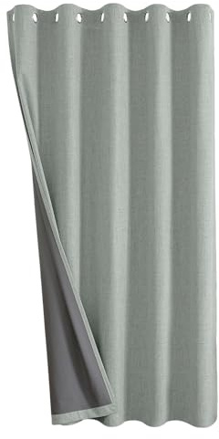 Joydeco Thermal Door Curtain for Winter 52 x 90 Inch Drop 1 Panel, 100% Blackout Faux Linen Single Eyelet Full Length Curtain with Coating Back Layer for Front Door Open Closet Room, Sage Green