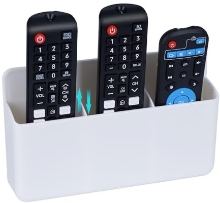 3 Slot Remote Control Holder Adjustable, Wall TV Remote Storage, Self Adhesive Marker Holder, Wall Pen Holder Organizer for Home Office School (White)