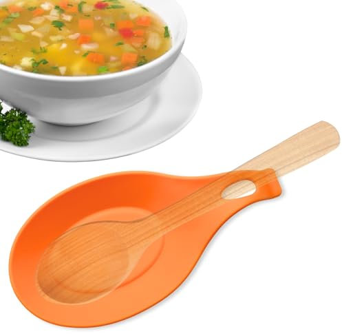 CHEFZOCO Soporte Reposa Cuchara Silicona Para Cocina, Reposacucharas de silicona, Soporte para cubiertos de cocina, Apoya utensilios de Encimera, Porta cucharas de silicona, Libre BPA, Naranja