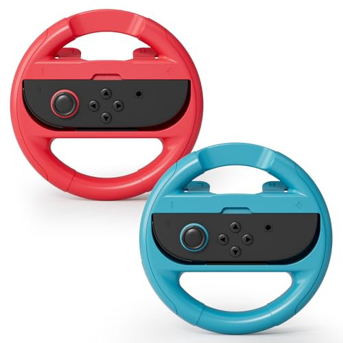 Accesorios Volante para Nintendo Switch 2, volante Joy-Con, cómodo volante de carreras para Mario Kart World/Nintendo Switch2 & Switch, rojo/azul (pack de 2)