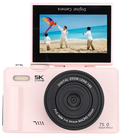 Digitalkamera, 5K 75MP Fotografiekameras, WiFi Vlog -Kamera mit Flip -Bildschirm Digitalkamera für Selfies und Videoaufzeichnung